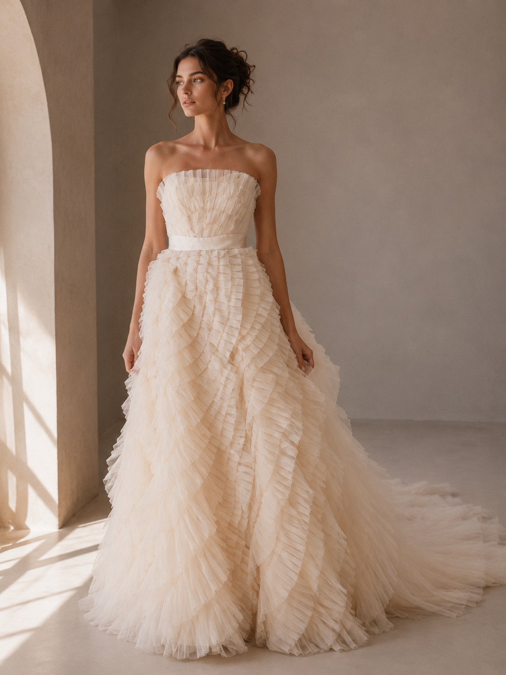 BHLDN Bexley Silk Wedding Dress Size 6 Ivory Ruffle Bridal Gown
